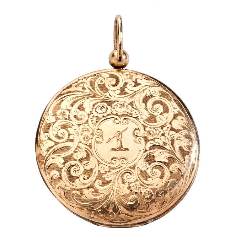 Late 19th Century Large Engraved Gold Locket