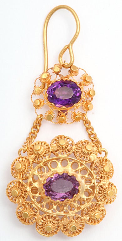 Georgian Double Sided Cannetille Amethyst Gold Earrings In Excellent Condition In Stamford, CT