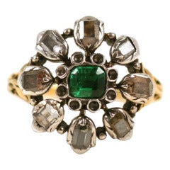 Sumptuous Georgian Ring of Emerald and Antique Diamonds