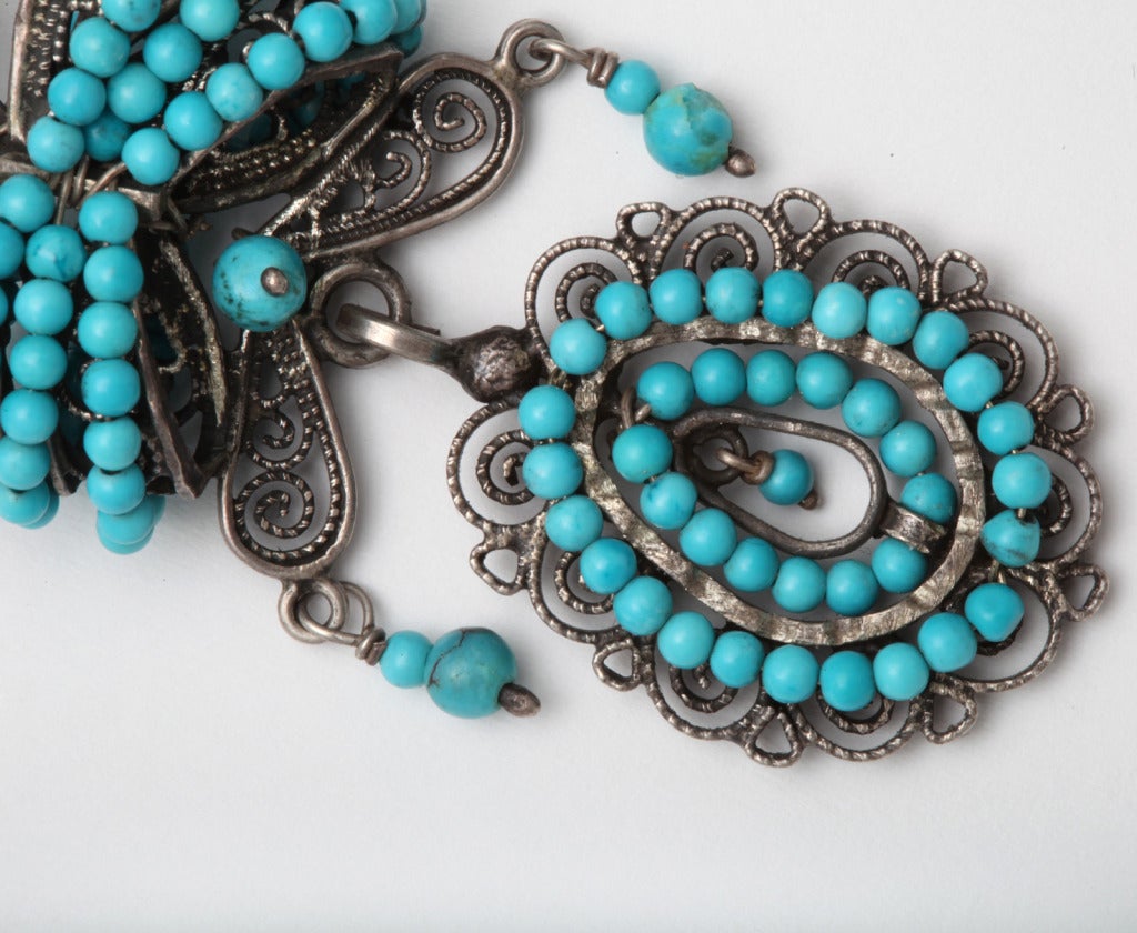 Vibrant Mexican Colonial Design Turquoise Earrings at 1stDibs