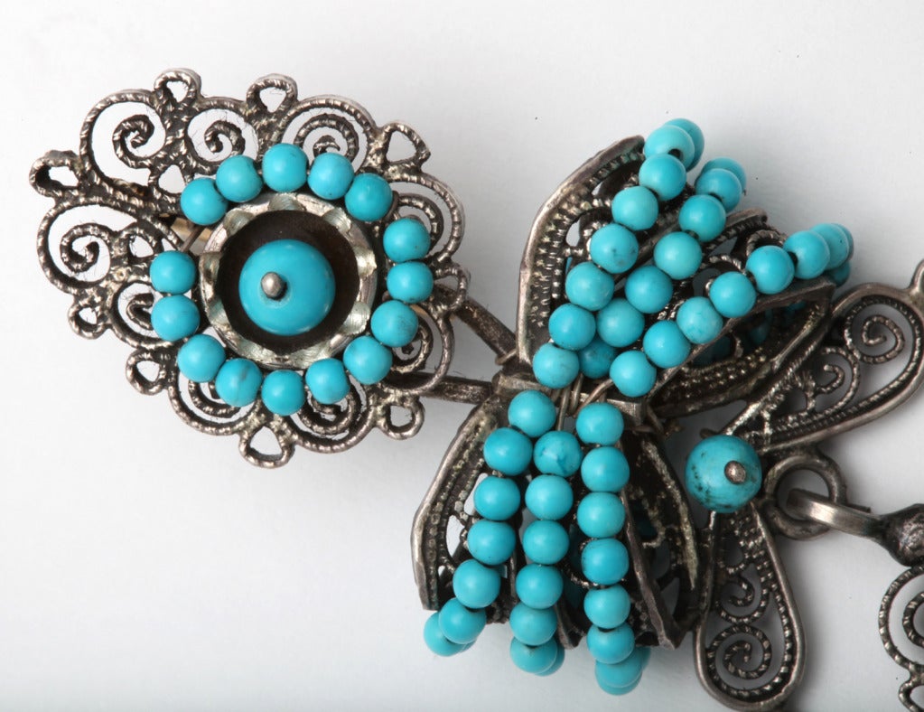 Vibrant Mexican Colonial Design Turquoise Earrings In Excellent Condition In Stamford, CT