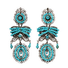 Vintage Vibrant Mexican Colonial Design Turquoise Earrings