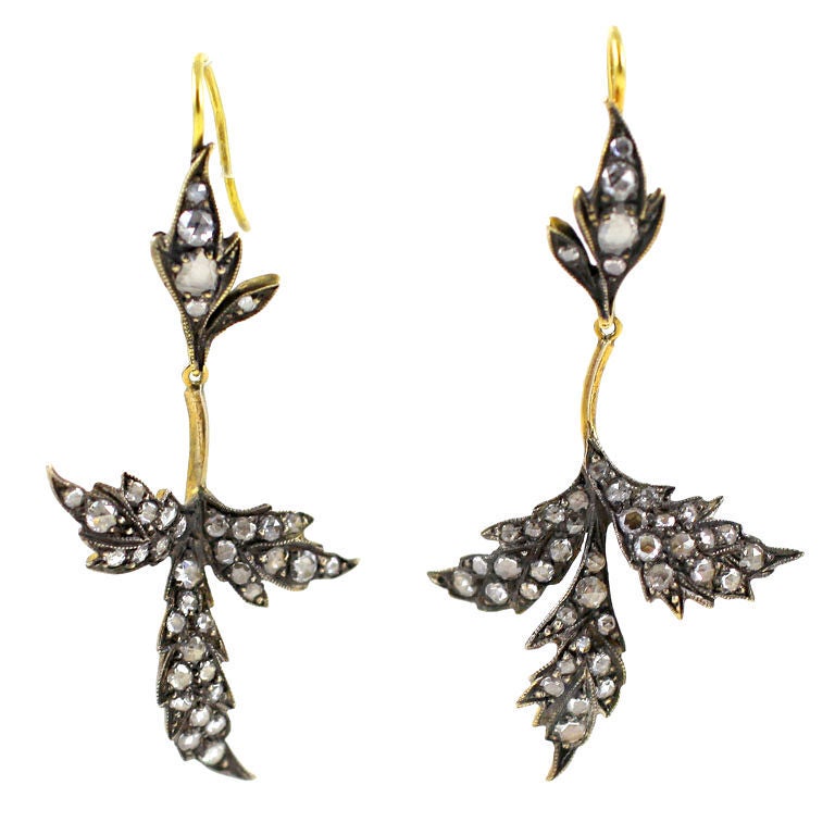 Twinkling Diamond Leaves in Victorian Earrings 1