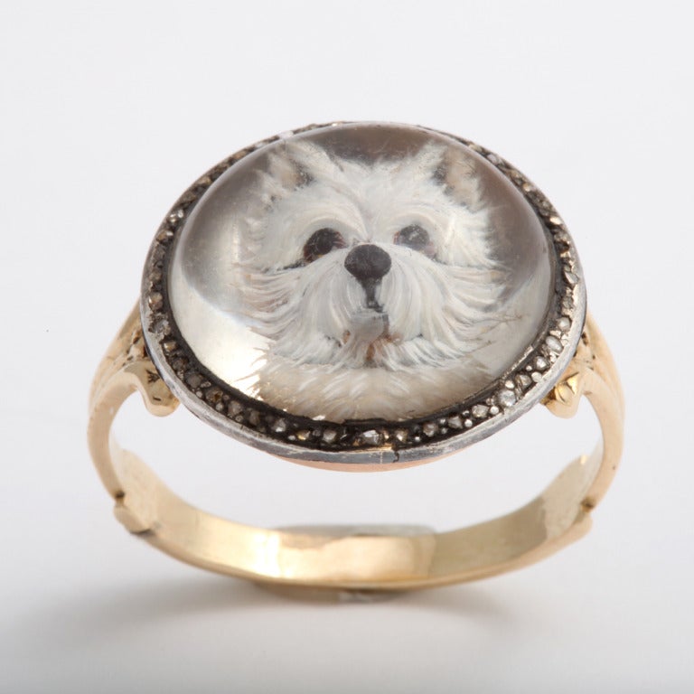 Reverse Crystal Intaglio West Highland Terrier Ring In Excellent Condition In Stamford, CT