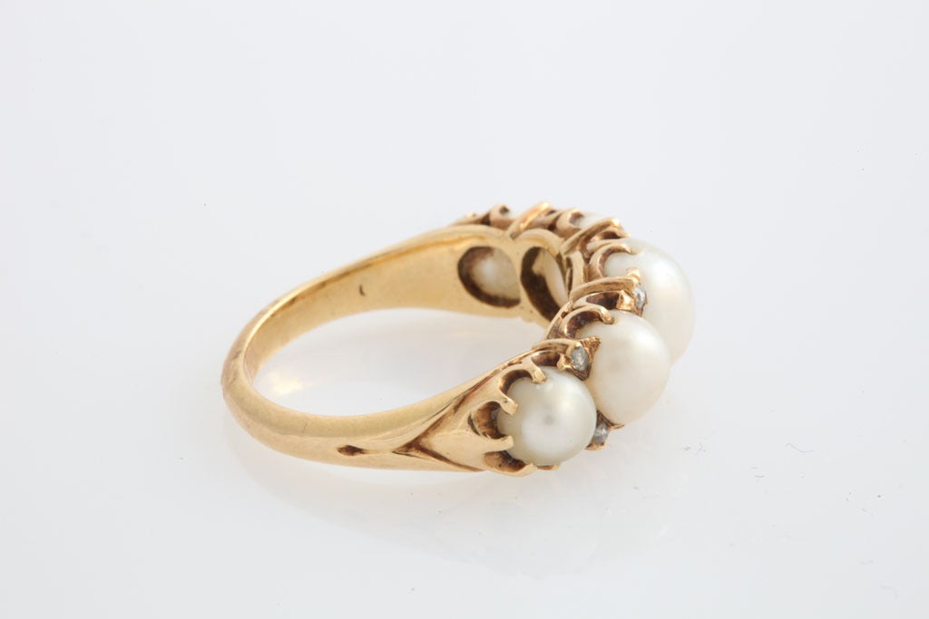 Victorian Captivating Natural Pearl Diamond Ring