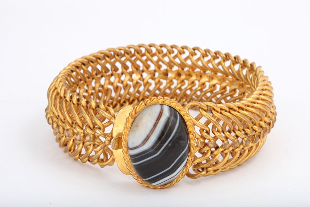Victorian Gilded Bracelet with Banded Agate Clasp