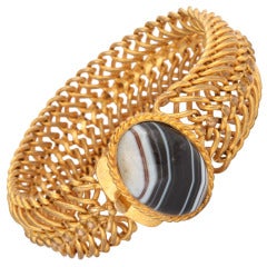 Victorian Gilded Bracelet with Banded Agate Clasp