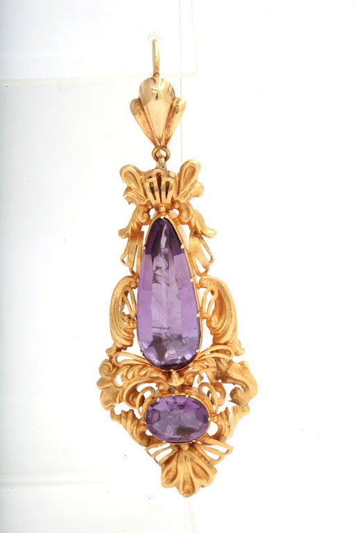 Georgian Amethyst Gold Chandelier Earrings In Excellent Condition In Stamford, CT