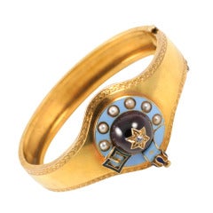 Victorian Enamel Garnet Pearl Garter Gold Bangle 3