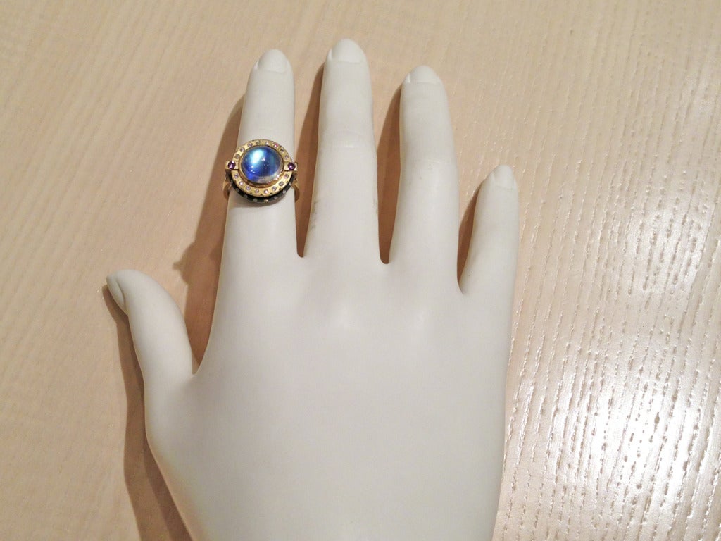 Phenomenal Galaxy Moonstone Diamond Ring