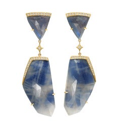 Anahita One of a Kind Faceted Blue Sapphire Diamond Gold Dangle Drop Earrings 5