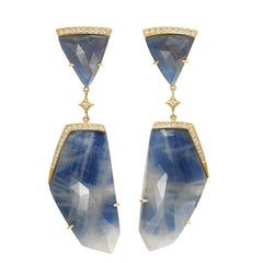 Anahita One of a Kind Faceted Blue Sapphire Diamond Gold Dangle Drop Earrings