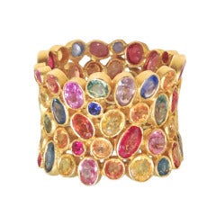 Lauren Harper Multicolored Rose Cut Sapphire Matte Gold Celebration Ring 5
