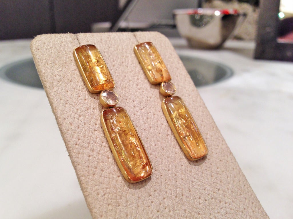 Antonio Bernardo One of a Kind Imperial Topaz Pink Tourmaline Golden Earrings In New Condition In Dallas, TX