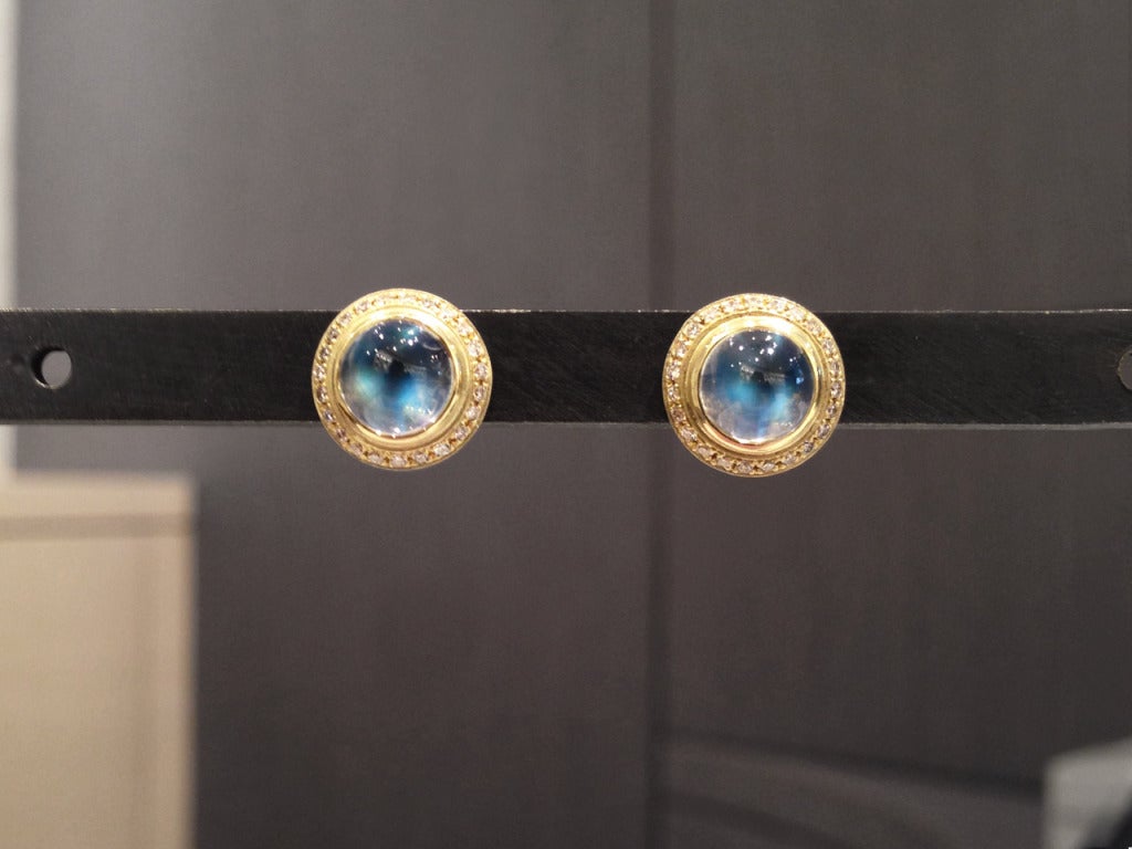 Women's Reversible and Detachable Moonstone Diamond Stud Drop Earrings