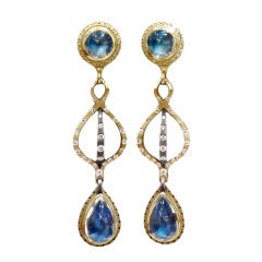 Reversible and Detachable Moonstone Diamond Stud Drop Earrings