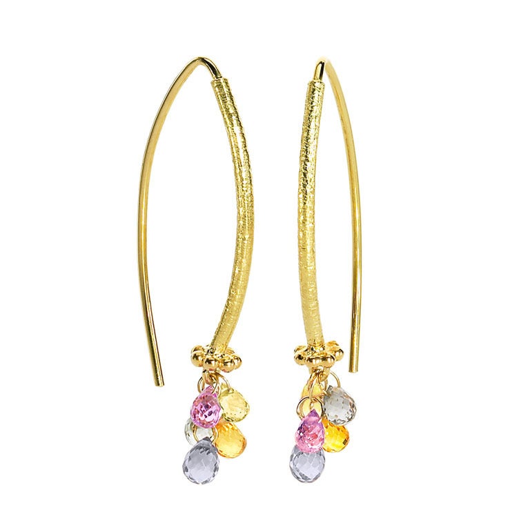 Barbara Heinrich Soft Pastel Sapphire Gold Navette Wire Earrings