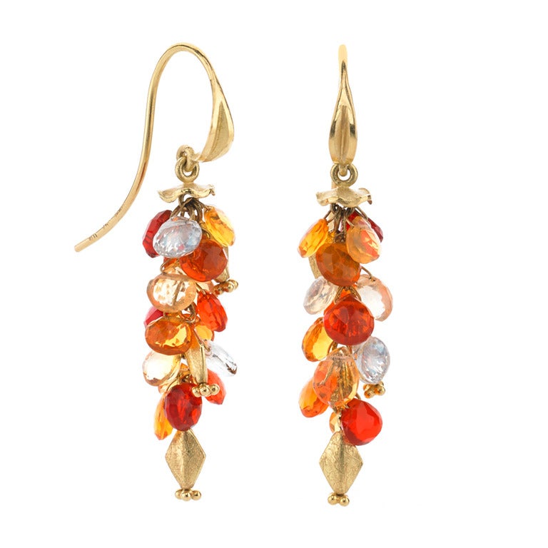 Fire Opal Gold Cluster Earrings