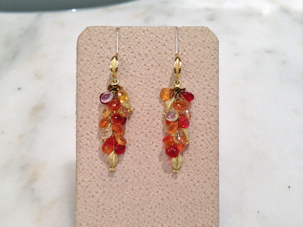 Contemporary Fire Opal Gold Cluster Earrings