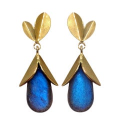 Labradorite Gold Tulip Cap Earrings