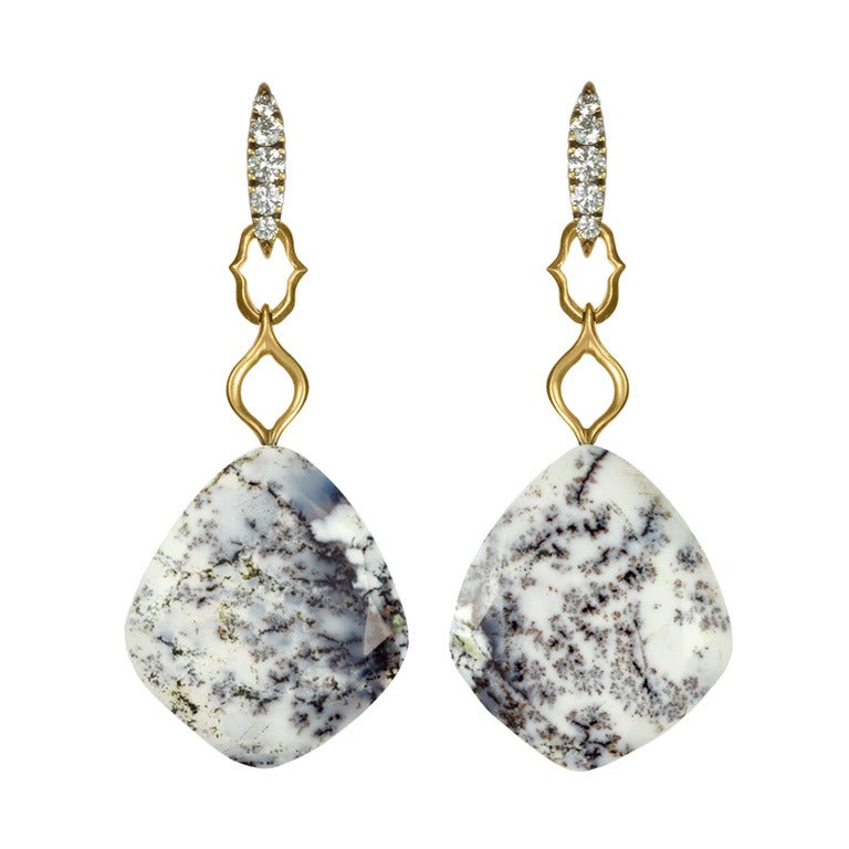 Anahita One-of-a-Kind Variegated Opal Diamond Gold Snow Moss Earrings