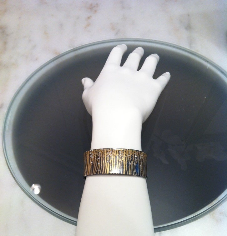 Artist Atelier Zobel Diamond Oxidized Silver Gold Narrow Cuff Bracelet
