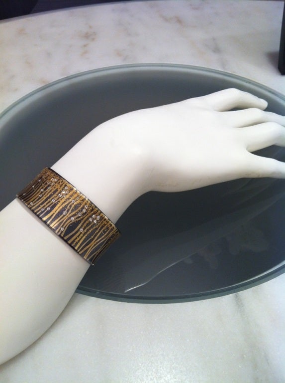 Atelier Zobel Diamond Oxidized Silver Gold Narrow Cuff Bracelet In New Condition In Dallas, TX