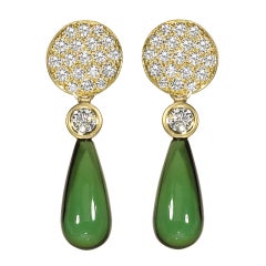 Pave' Diamond Earrings with Detachable Green Tourmaline Drops