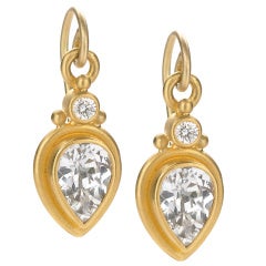 Denise Betesh White Sapphire Diamond Gold Dangle Earrings