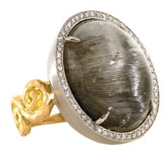 Platinum-Rutilated Quartz and Diamond Ring