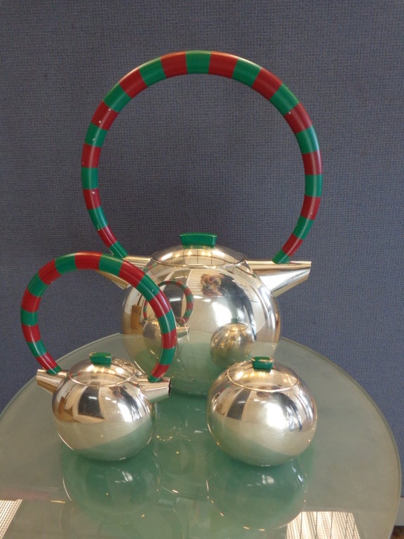 Charles Crowley Modernism Table, Coffee, Sugar, Creamer Set For Sale at