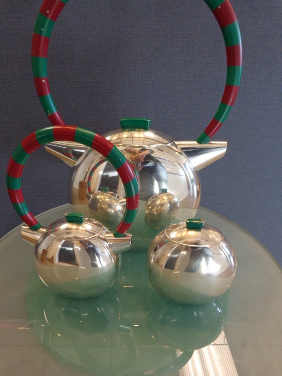 Charles Crowley Modernism Table, Coffee, Sugar, Creamer Set For Sale at