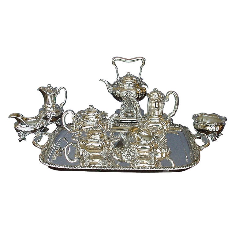 Chrysanthemum Tiffany Sterling Silver 9pc Tea Set Tray & Kettle