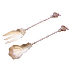 RARE Birds Nest By Gorham Long Salad Serving Set Figural