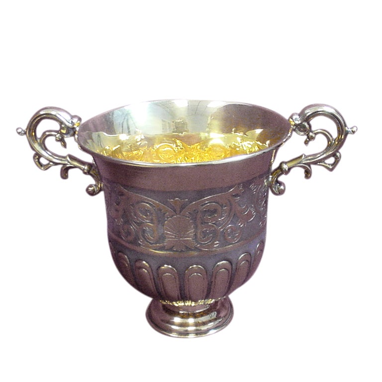 Tane Sterling Silver Gilt Vase Urn Ornate Mexico Designer For Sale
