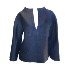 Chado  Ralph Rucci Navy Raw silk Tunic Top Jacket