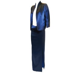 Chado Ralph Rucci Navy  Evening Silk Jacket /Long skirt Set