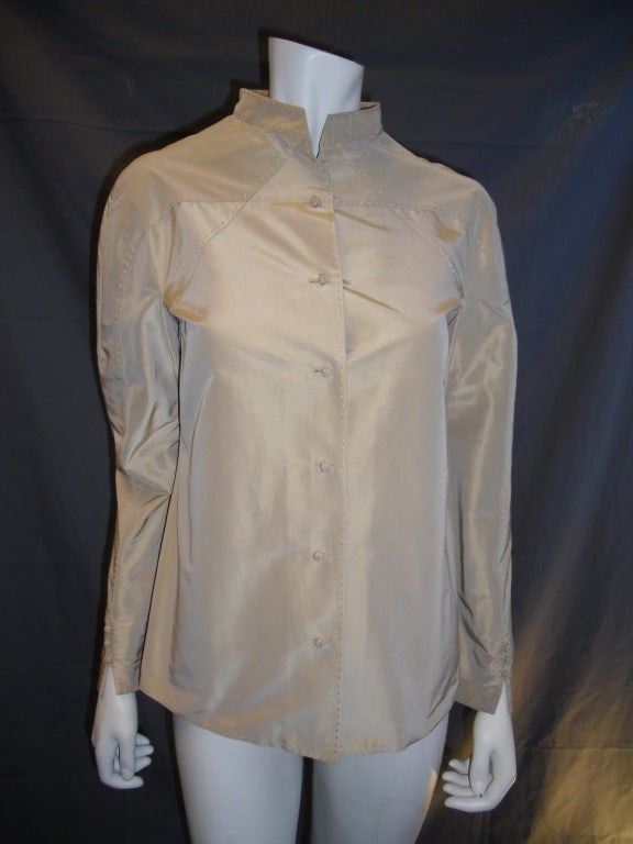 Women's Chado Ralph Rucci Tan Silk Blouse  Top Jacket For Sale