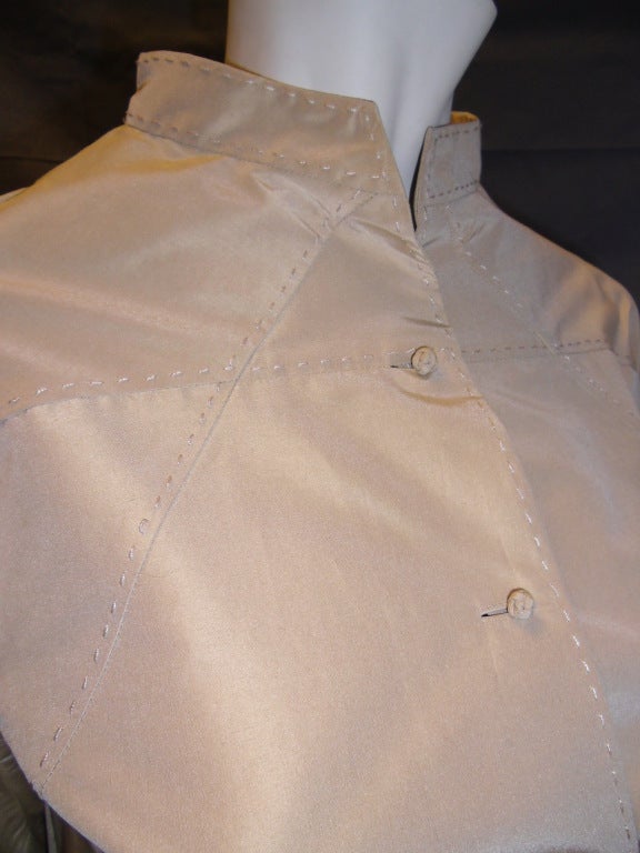 Chado Ralph Rucci Tan Silk Blouse  Top Jacket For Sale 3