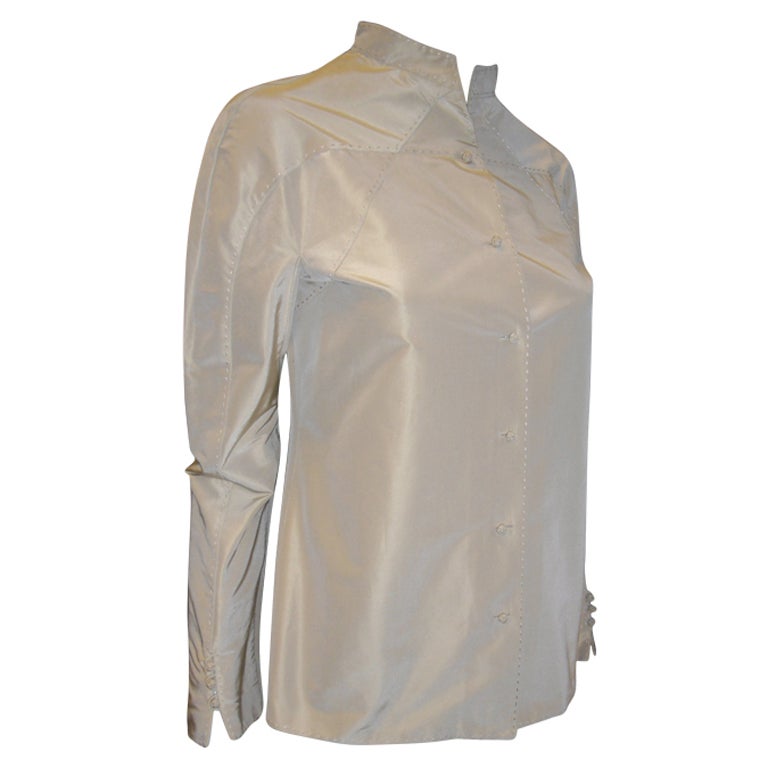 Chado Ralph Rucci Tan Silk Blouse  Top Jacket For Sale