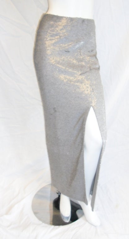 Ralph Rucci Long Beaded Sexy silver skirt