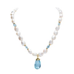 Freswater Pearl 
Blue Topaz Necklace