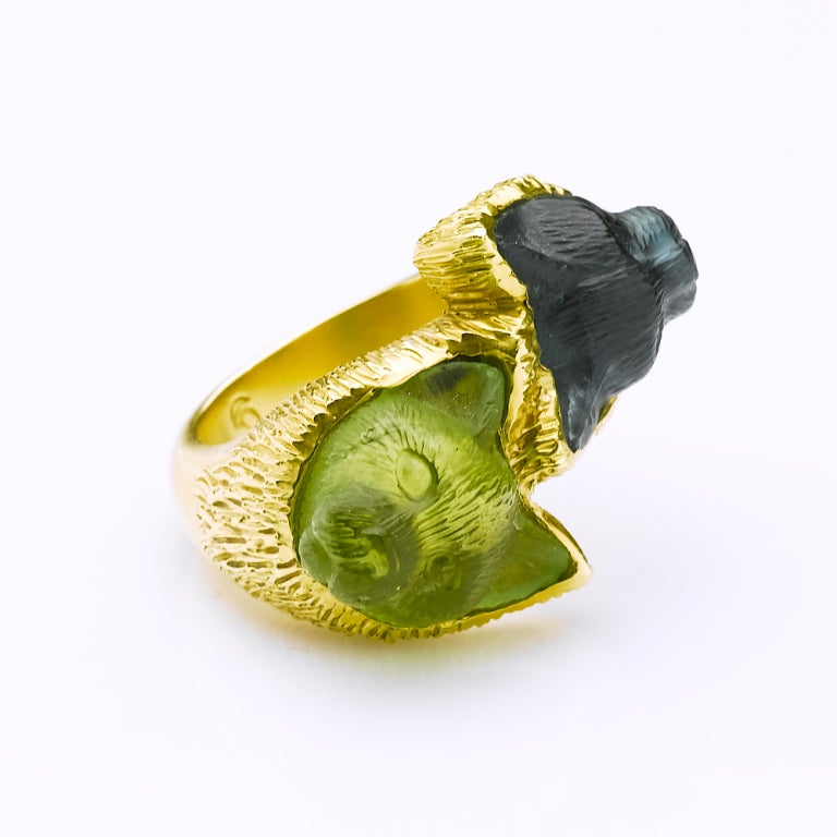 Contemporary Double Headed Cat Ring