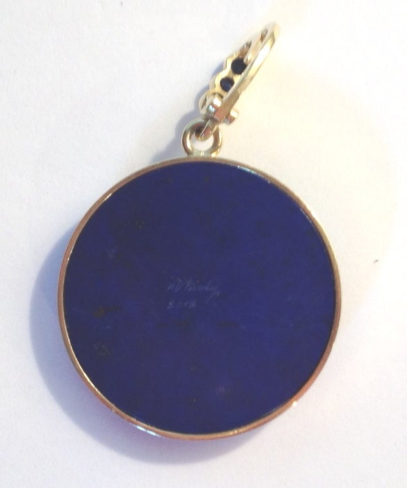 Contemporary Romantic Portrait of a Lady Pendant of Lapis and Gold