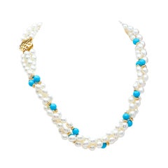 Pearl and Turquoise Multi-Strand Necklace