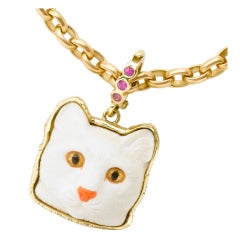 White Cocholong Cat Pendant