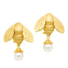 Large Gold Bee Earrings