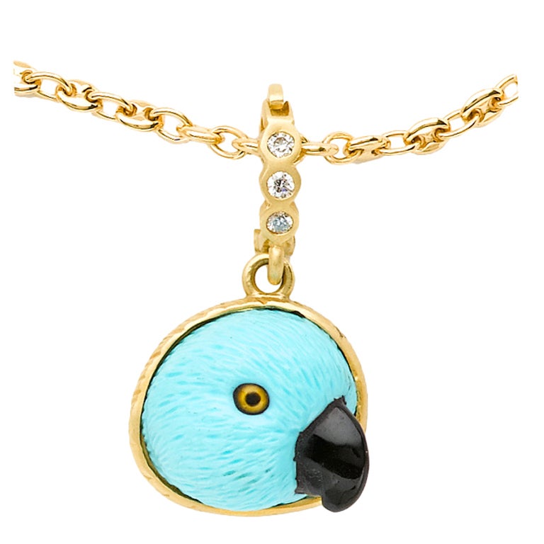 Turquoise Onyx Diamond Gold Parrot Pendant