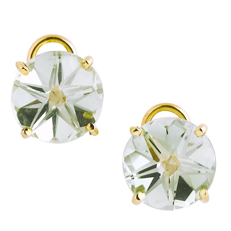Star Cut Green Quartz Earrings