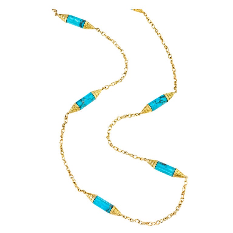 Turquoise Barrel Necklace For Sale